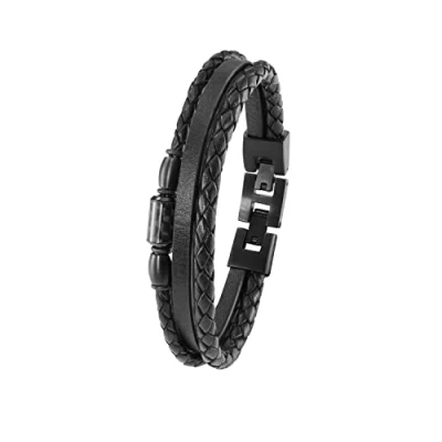 Abbildung von s.Oliver Armband Edelstahl Carbon/Leder Herren Armschmuck, 20+1,5 cm, Schwarz, Kommt in Schmuck Geschenk Box, 2022637