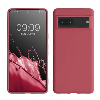 Abbildung von kwmobile Hülle kompatibel mit Google Pixel 7 weiches TPU Silikon Case Cover geeignet für kabelloses Laden Dark Rose