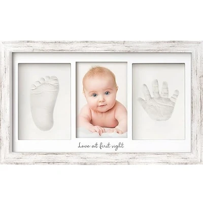 Abbildung von Baby Handabdruck und Fußabdruck Set Gipsabdruck Hand Fuß für Neugeborene Bilderrahmen ​ Dusche Abdruckset (Vintage White)