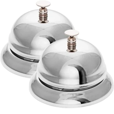Abbildung von GRÄWE 2er Set Tischklingel aus Edelstahl Ø 8,5 cm, Klingel für Tresen, Lehrer Klingel, Tischglocke, Laute Hotelglocke, Rezeptionsklingel, Serviceglocke, Empfangsklingel