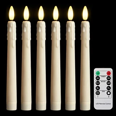 Abbildung von FREEPOWER 6er LED Stabkerzen mit Fernbedienung Timer Flackern Batteriebetrieben Flammenlose Tafelkerzen Warmweiß Dimmbar, Kunststoff, Outdoor Wasserdicht, 2 x 21cm