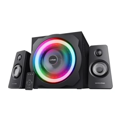 Abbildung von Trust Gaming GXT 629 Tytan 2.1 PC Lautsprecher mit Subwoofer, 120 W, 3,5 mm AUX Klinke, Boxen RGB LED Beleuchtung, für PC, Laptop, Computer, Tablet, Smartphone Schwarz