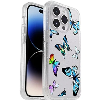Abbildung von OtterBox Symmetry Clear Hülle für iPhone 14 Pro, stoßfest, sturzsicher, schützende dünne Hülle, 3X Butterfly