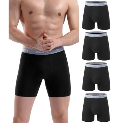 Abbildung von wirarpa Boxershorts Herren Baumwolle Männer Unterhosen Stretch Unterwäsche Men Boxer mit Eingriff ohne Etikett 4er Pack Schwarz Größe S