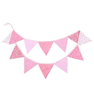 Abbildung von G2PLUS Rosa Stoff Wimpelkette, Doppelseitig Wimpel Girlande, 3.3M Wimpelkette Stoffgirlande mit 12stk Girlande Wimpeln für Kinderzimmer Drinnen &amp; Draußen Party
