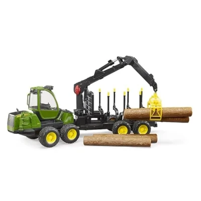 Abbildung von bruder 02133 John Deere 1210E Rückezug mit 4 Baumstämmen &amp; Holzgreifer 1:16 Fahrzeug, Bauernhof, Landwirtschaft, Forstwirtschaft, Waldarbeit, Traktor, Schlepper, Holztransporter, Spielzeug