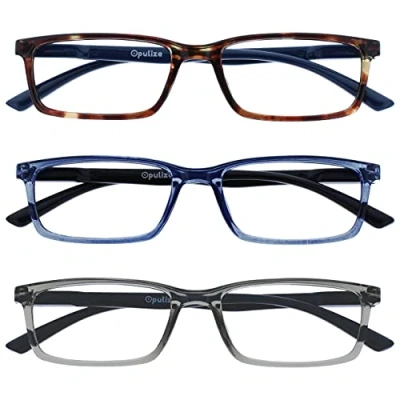 Abbildung von OPULIZE See Brille Blaulichtfilter 3er Pack Schmal Rahmen Federscharniere Verbessern Den Schlaf Computerbrille Gaming Entspiegelt Braun Transparenter Blau Grau Herren Damen BBB9 237 +0.00