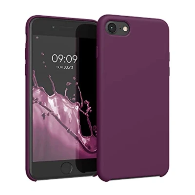 Abbildung von kwmobile Hülle kompatibel mit Apple iPhone SE (2022) / (2020) 8 7 Silikon Handy Case Handyhülle weiche Oberfläche kabelloses Laden Magenta Lila