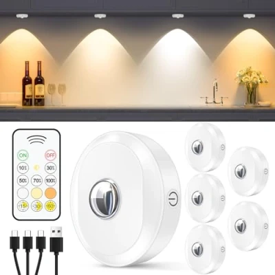 Abbildung von WILLED Schrankbeleuchtung Kabellos LED mit Fernbedienung, USB Aufladbar Vitrinenbeleuchtung LED, 1200mAh Batterie Unterbauleuchte Küche Dimmbar Spot Akku Timing Funktion(6er Pack)