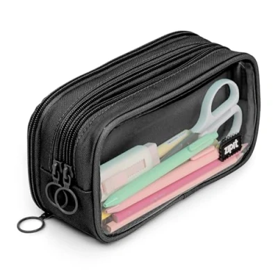 Abbildung von ZIPIT Half &amp; Federmäppchen Großes Mäppchen für Schule und Büro Etui, Kosmetiktasche mit Organizer Federmappe Schwarz