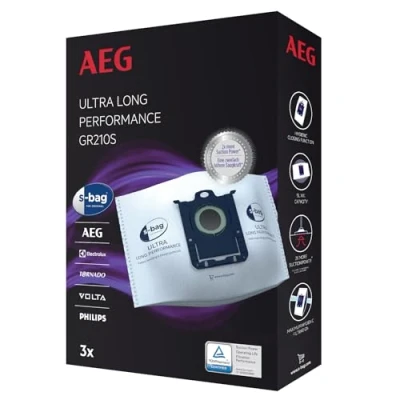 Abbildung von AEG GR210S s bag Ultra Long Performance Staubsaugerbeutel (3 XXL Synthetik Staubbeutel für dauerhaft hohe Saugleistung, optimale Filtration, Hygieneverschluss, 5 Liter Volumen, weiß)