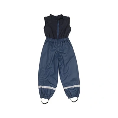 Abbildung von Playshoes Matschhose Regenlatzhose Fleece Futter Unisex Kinder Wind und wasserdichte Regenhose Regenbekleidung, marine mit Latz, 86