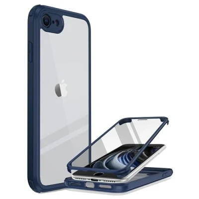 Abbildung von Miracase 360 Grad Hülle kompatibel mit iPhone SE 2022/ 2020/ 8, Ganzkörper Schutzhülle eingebauter Glas Displayschutzfolie, Stoßfeste Fullbody Handyhülle, Blau