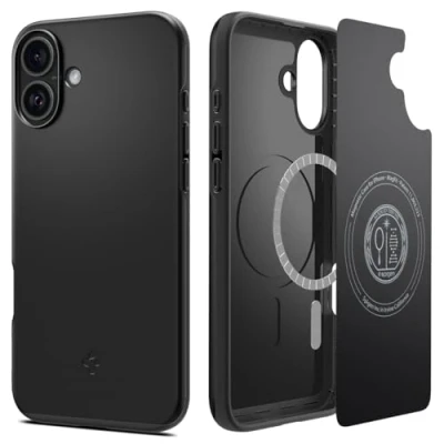Abbildung von Spigen Thin Fit MagFit Hülle für iPhone 16, Kompatibel mit MagSafe Zubehör Schwarz