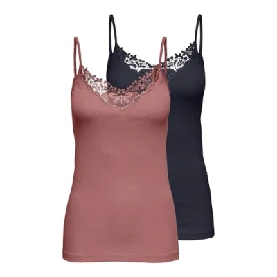 Abbildung von ONLY Damen ONLKIRA LACE Singlet 2 Pack NOOS Top, Blau (Night Sky Pack: Night Sky/Withered Rose), Small (Herstellergröße: S) (2er