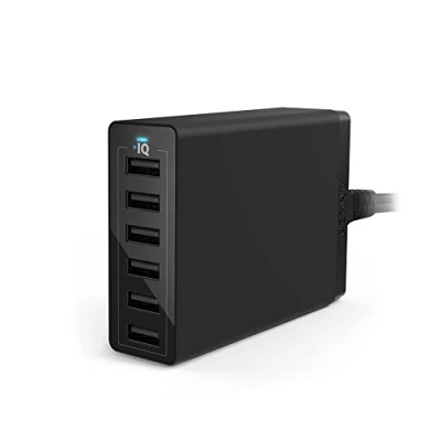 Abbildung von Anker PowerPort 6 (60W Port USB Ladegerät) Family Sized Desktop Ladeadapter mit PowerIQ Technologie für iPhone, iPad, Samsung, Nexus, HTC, Nokia, Motorola und weitere (Schwarz)
