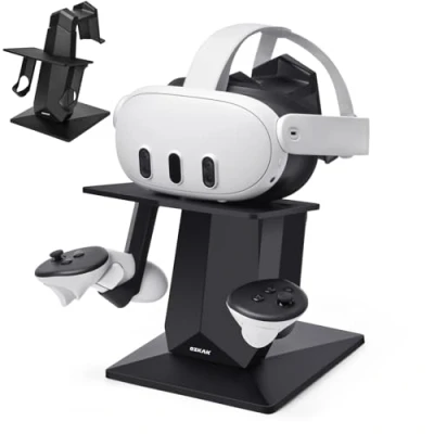 Abbildung von Ozkak VR Halterung kompatibel mit Quest 3S/Quest 3/Quest 2/Meta Pro/Oculus Zubehör, Kopfhörer und Controller, Stand (schwarz)