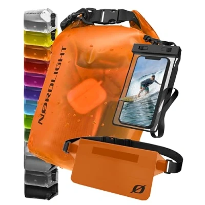 Abbildung von Nordlight wasserdichte Tasche 3er Set (Orange) Dry Bag 5l + Handyhülle Hüfttasche IPX8 Schutz Mit Verstellbaren Gurten Für Strand, Stand Up Paddling