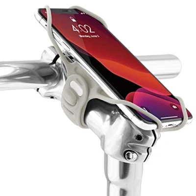 Abbildung von BONE Handyhalterung Fahrrad für Vorbau Befestigung, Stoßdämpfer Handyhalter Staße Renn und Tourenrad, Smartphone 4,7 7,2 Zoll iPhone Samsung Bike Tie Pro 3 Grau