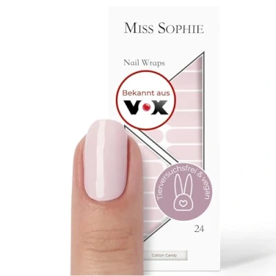 Abbildung von Original Miss Sophie Nagelfolien Cotton Candy I 24 ultra dünne Nagellack Streifen einfarbig in Pastellrosa Für Finger &amp; Fußnägel Hält auf Natur sowie lackierten, Acryl , Gel Shellac Nägeln