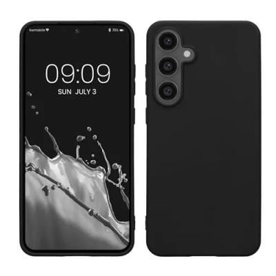Abbildung von kwmobile Hülle kompatibel mit Samsung Galaxy S24 FE weiches TPU Silikon Case Cover geeignet für kabelloses Laden Schwarz