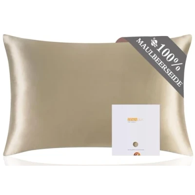 Abbildung von ZIMASILK Kissenbezug aus 100% Seide für Haare und Haut. Doppelseitige 19 Momme Reine Maulbeerseide Kissenhülle mit Reißverschluss, 1 Stück.(40x80 cm, Taupe)