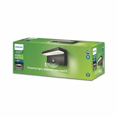 Abbildung von Philips Bustan LED Outdoor Wandleuchte (40 W), wetterfeste Außenleuchte mit Bewegungssensor und warmweißer, dimmbarer Beleuchtung, anthrazit, Warmweiß