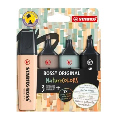 Abbildung von Textmarker STABILO BOSS ORIGINAL NatureCOLORS 4er Pack schlammgrün, siena, umbra, schwarz
