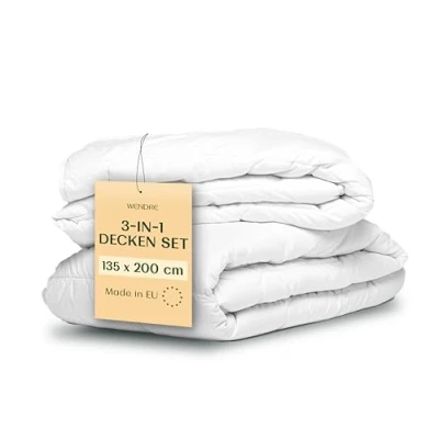Abbildung von WENDRE 4 Jahreszeiten Bettdecke 135x200cm Adaptierbares Ganzjahres Set mit Druckknöpfen Leichte Sommerdecke 135x200 150gsm und Kuschelige Winterdecke 250gsm kombiniert für 400gsm