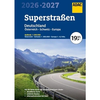 Abbildung von ADAC Superstraßen Autoatlas 2026/2027 Deutschland 1:200.000, Österreich, Schweiz 1:300.000 mit Europa 1:4,5 Mio.: Straßenatlas praktischer Spiralbindung (ADAC Atlas)