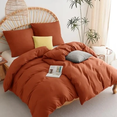 Abbildung von WAVVE Bettwäsche 135x200 4teilig Terracotta Bettbezüge 135 x 200 2er Set mit Kissenbezüge 80x80 cm, Sets 135x200cm aus Mikrofaser Reißverschluss Weich