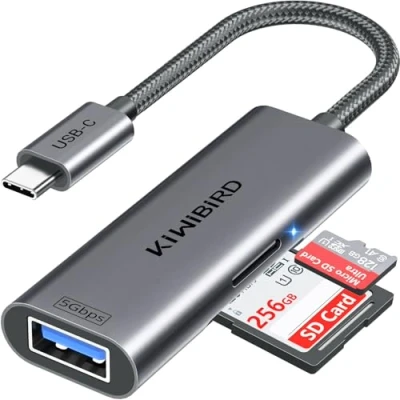 Abbildung von KiWiBiRD USB C SD Kartenleser, Micro auf Typ Thunderbolt 3 4 Adapter, Kartenlesegerät für SDHC SDXC TF Karte Kompatibel mit MacBook Air Pro M1 M2 M3, iPad Pro, iPhone 15 Plus Max, Galaxy S24