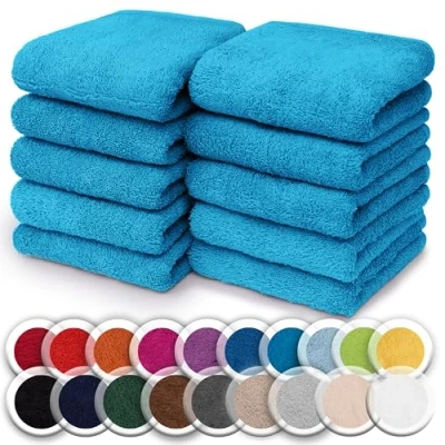 Abbildung von NatureMark 10er Pack Waschlappen 100% Baumwolle Frottier Seiflappen Größe 30 x cm Frottee Seiftücher im Farbe: Türkis