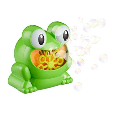 Abbildung von Relaxdays 10024940 Seifenblasenmaschine &quot;Frosch&quot; 13cm, Seifenblasen für Kindergeburtstag und Hochzeit, Mini Bubble Machine, grün