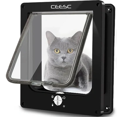 Abbildung von CEESC Große Katzenklappe, magnetische Haustiertür mit 4 Wege Drehverschluss für kleine Hunde und Katzen, Aktualisierte Version(L,schwarz)