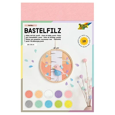 Abbildung von Folia 520495 Bastelfilz Pastell, Feine Wollqualität, 10 Blatt, 150 G/qm, 20 X 30 Cm, Sortiert In Pastellfarben, Klebefleckenfreie Verarbeitung, Ideal Für Vielfältige Bastelarbeiten