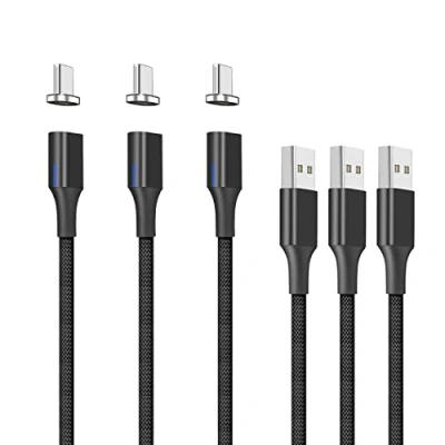 Abbildung von NetDot Gen10 USB C Schnellladekabel, magnetisch, geflochten, aus Nylon mit seitlichem Del, kompatibel Typ Gerät (1 m/3 Packungen) Schwarz