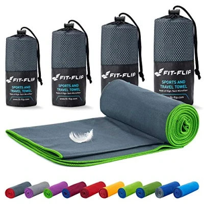 Abbildung von Fit Flip Mikrofaser Handtuch kompakt, leicht und schnelltrocknend Microfaser Handtücher als Reisehandtuch, Sporthandtuch, Strandtuch Badetuch groß (50x110cm, Dunkelgrau Grün)