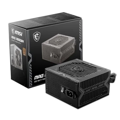 Abbildung von MSI MAG A550BN Netzteil, EU Stecker 550W, 80 Plus Bronze zertifiziert, ATX 12V Single Rail, DC/DC Spannungswandler Design, 120mm Lüfter