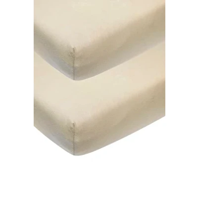 Abbildung von Meyco Baby Uni Spannbettlaken 2er Pack für die Babywiege (Bettlaken mit weicher Jersey Qualität, aus 100% Baumwolle, perfekte Passform durch Rundum Gummizug, atmungsaktiv, Maße: 40 x 80 / 90cm), Sand