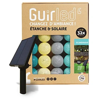Abbildung von GuirLED Außengirlande mit Lichtkugeln LED Guinguette Wasserdicht IP55 Hocheffizientes Solarpanel Automatisches EIN/AUS 32 Kugeln 6 m Skandinavisch