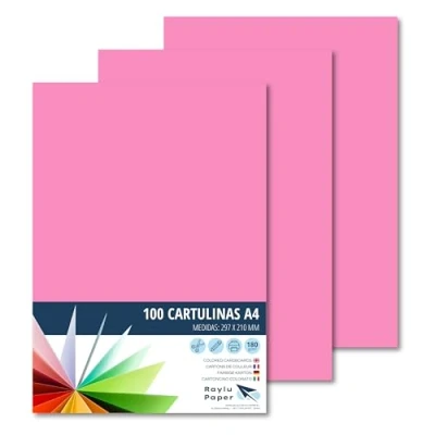 Abbildung von RAYLU PAPER Tonpapier A4, 100 Stück Kartonpapier 180g/m², 210 x 297 mm, professionelle farbige Kartons für Büro, Kopierpapier, Buntes Papier zum Basteln (Kaugummirosa)