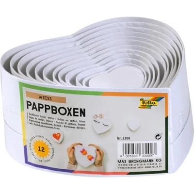 Abbildung von folia 3300 Geschenkboxen, Pappschachteln aus Karton, in Herzform, weiß, 12 Stück verschiedenen Größen ideal zum Verzieren und Verschenken