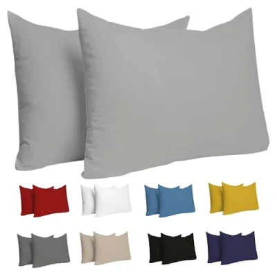 Abbildung von Kissenbezug 50 x 70 cm (Set mit 2) 100% Jersey Baumwolle 150 g/qm Kissenbezüge Grau Für Kissen Kissenhülle Resistent und Hypoallergen Dreamzie