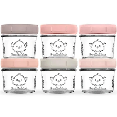 Abbildung von 6 Pack Babybrei Einfrieren Behälter Glas Beikost Baby Zubehör, Mikrowellen Behälter, Lecksicher Babynahrung aufbewahrung (Roseate)