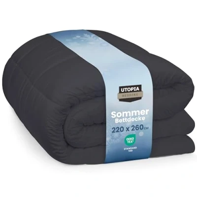 Abbildung von Utopia Bedding Bettdecke 220 x 260 cm, Ganzjahres Bettdecke, Leichte mit Polyesterfüllung, Mikrofaser Schlafdecke (Grau)