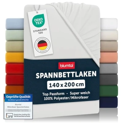 Abbildung von Blumtal® Spannbettlaken 140x200 cm Bettlaken aus Microfaser Oekotex zertifiziertes Spannbetttuch / Leintuch Bettspanntuch Elfenbein