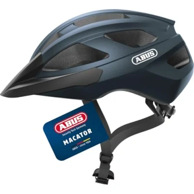 Abbildung von ABUS Rennradhelm Macator sportiver Fahrradhelm für Einsteiger auch Zopfträger/ innen Damen und Herren Dunkelblau Glänzend, Größe M