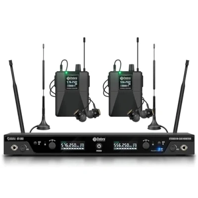 Abbildung von Debra ST 202 UHF Drahtloses In Ear Monitor System mit Ohrhörer,197Ft,Professionelles IEM Stereosystem Sender und Beltpack für Studio,Veranstaltungen,Bandproben (Dual Channel,2 Bodypack)