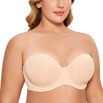Abbildung von DELIMIRA Damen Trägerloser BH mit bügel Große Größen Seamless Dirndl Geformte Cups Sahne Pfirsich 85B